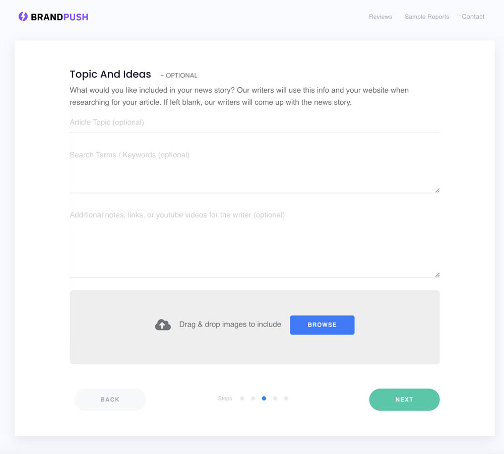Formulário de informações comerciais adicionais BrandPush